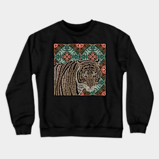 Cool Tiger on Modern Orange and Green Pattern Crewneck Sweatshirt